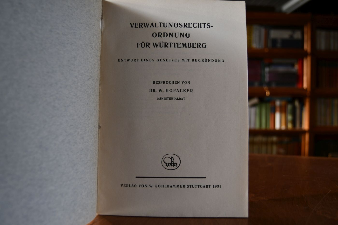 Verwaltungsrechtsordnung für Württemberg. Entwurf eines Gesetzes mit Begründung.
