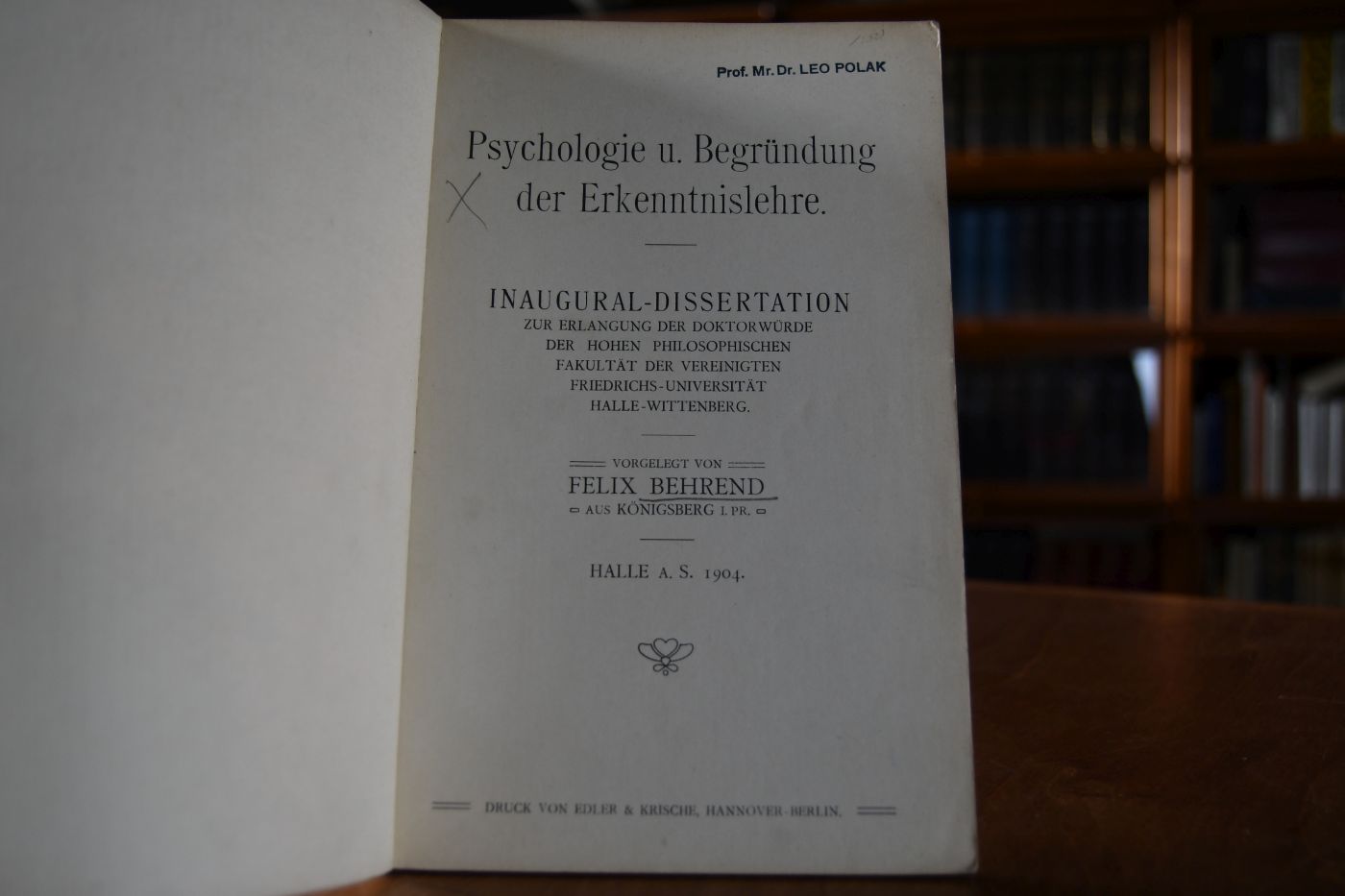 Psychologie u. Begründung der Erkenntnislehre.