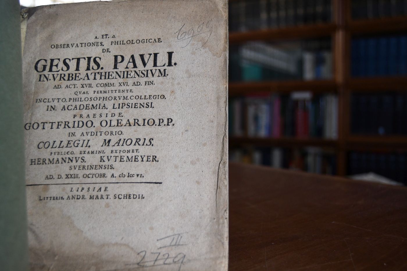 Observationes. Philologicae. De. Gestis. Pauli. In. Urbe. Atheniensium Ad. Act. XVII. Comm. XVI. Ad. Fin. Qvas. Permittente incluto. Philosophorum. Collegio. In Academia. Lipsiensi. Praeside. Gottfrido. Oleario. P.P. in. advitorio. Collegii. Maioris. Pvblico . Examini. Exponet. Hermannvs. Kvtemeyer. Sverinensis. Ad. D. XXIII. Octobr. A. MICCVI.