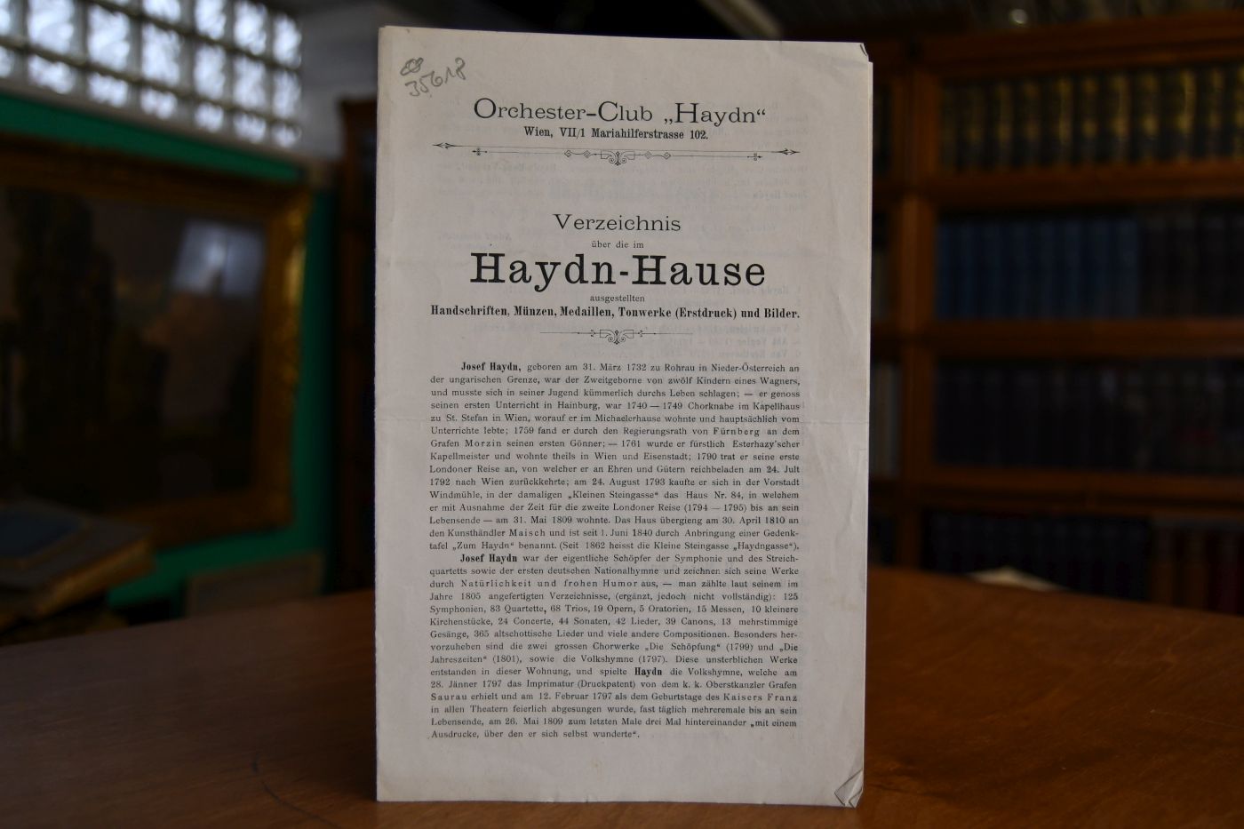 Verzeichnis über die im Haydn-Hause ausgestellten Handschriften, Münzen, Medaillen, Tonwerke (Erstdruck) und Bilder.
