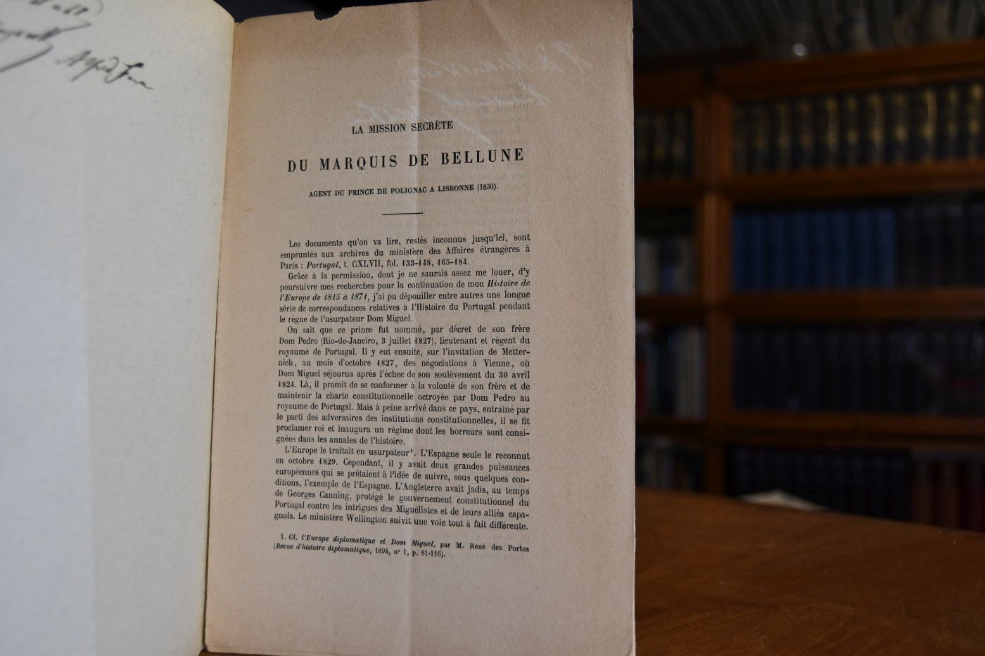 La Mission secrete du Marquis de Bellune. Agent du Prince de Polignac a Lisbonne (1830).