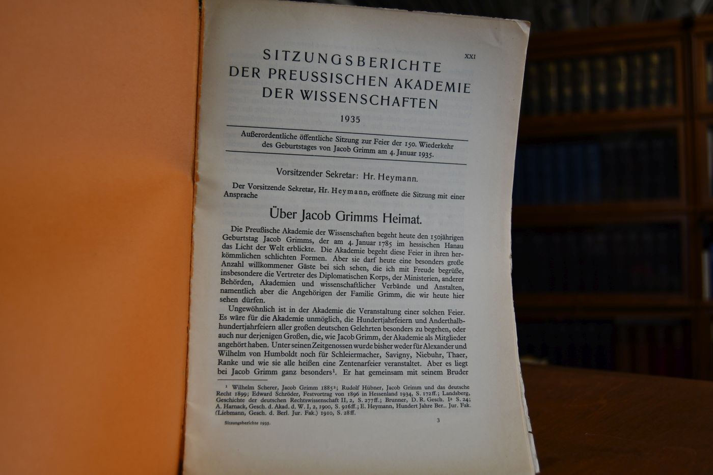 Sitzungsberichte der Preussischen Akademie der Wissenschaften. Außerordentliche Sitzung zur Feier der 150. Wiederkehr des Geburtstages von Jakob Grimm am 4. Januar 1935.