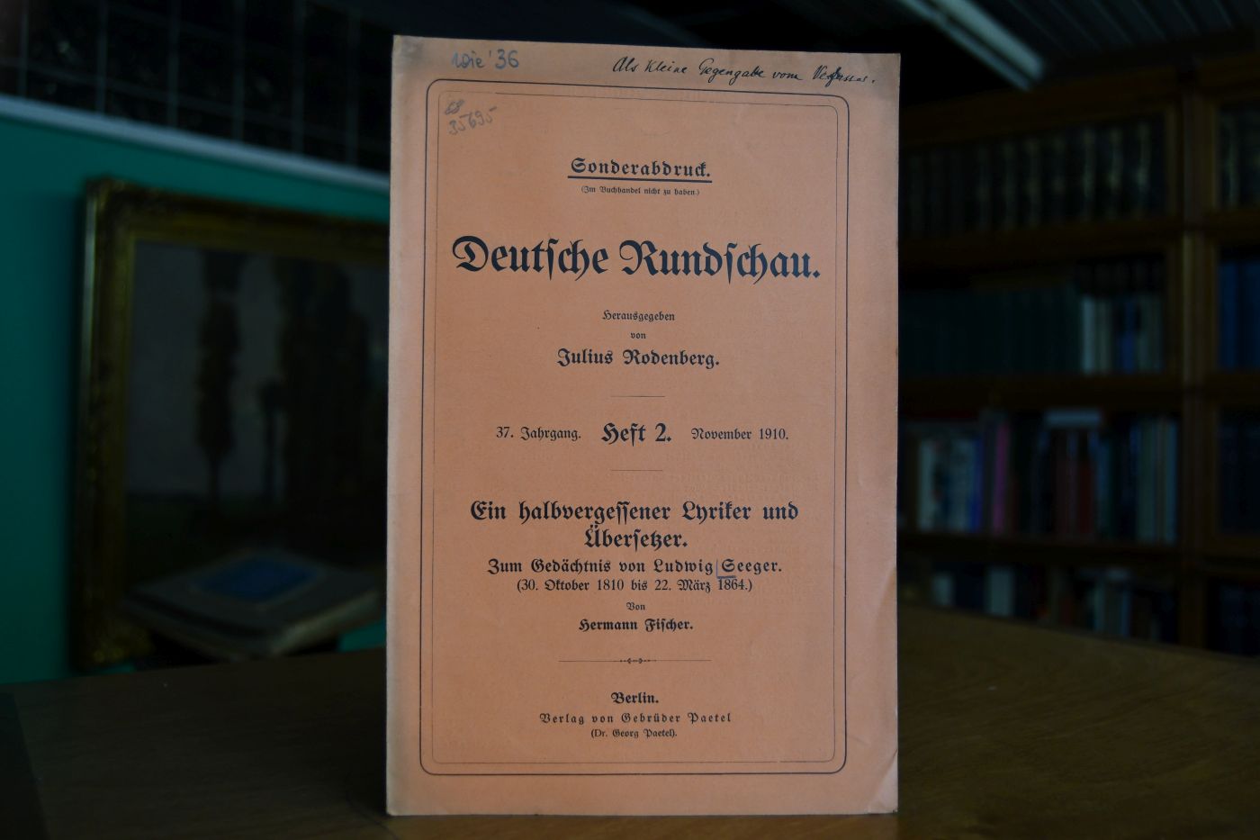 Ein halbvergessener Lyriker und Übersetzer. Zum Gedächtnis von Ludwig Seeger. (30. Oktober 1810 - 22. März 1864)