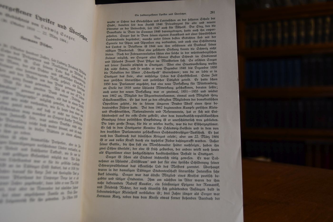 Ein halbvergessener Lyriker und Übersetzer. Zum Gedächtnis von Ludwig Seeger. (30. Oktober 1810 - 22. März 1864)