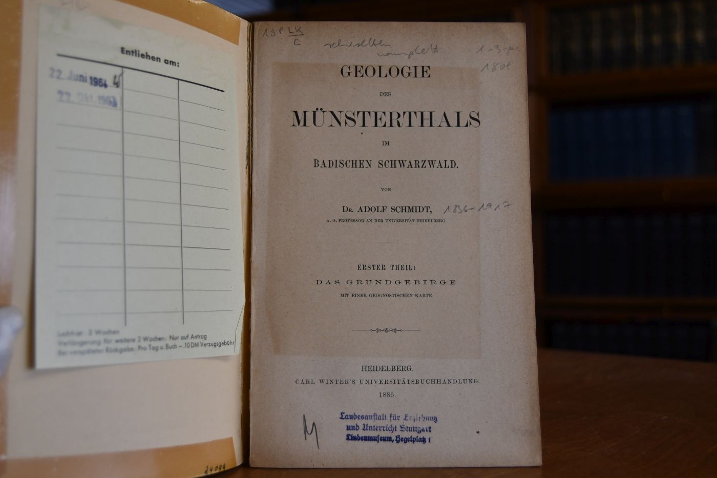 Geologie des Münsterthals im badischen Schwarzwald. Bd. 1-3 (komplett).