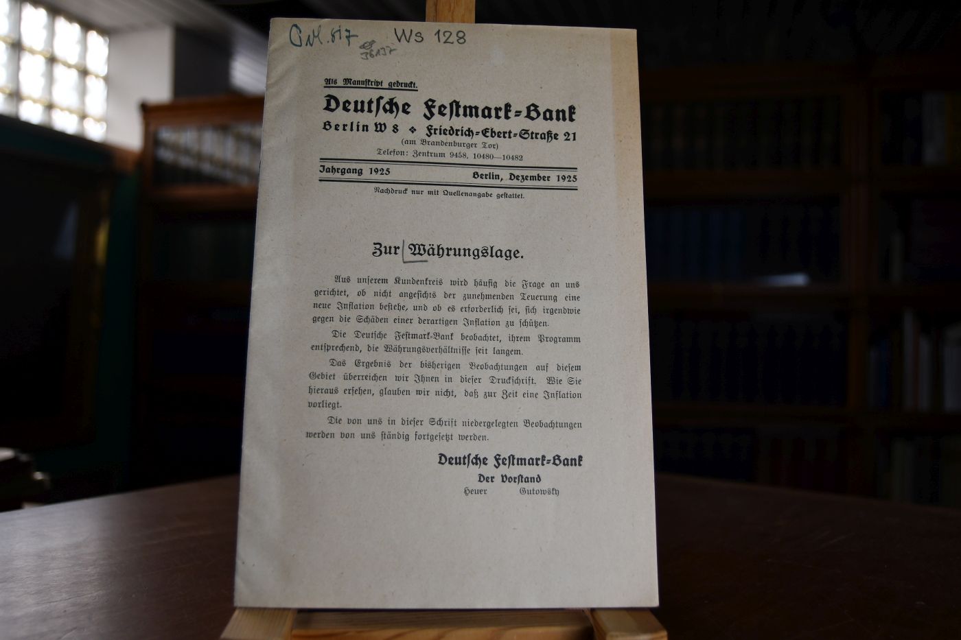 Deutsche Festmark-Bank Zur Währungslage.