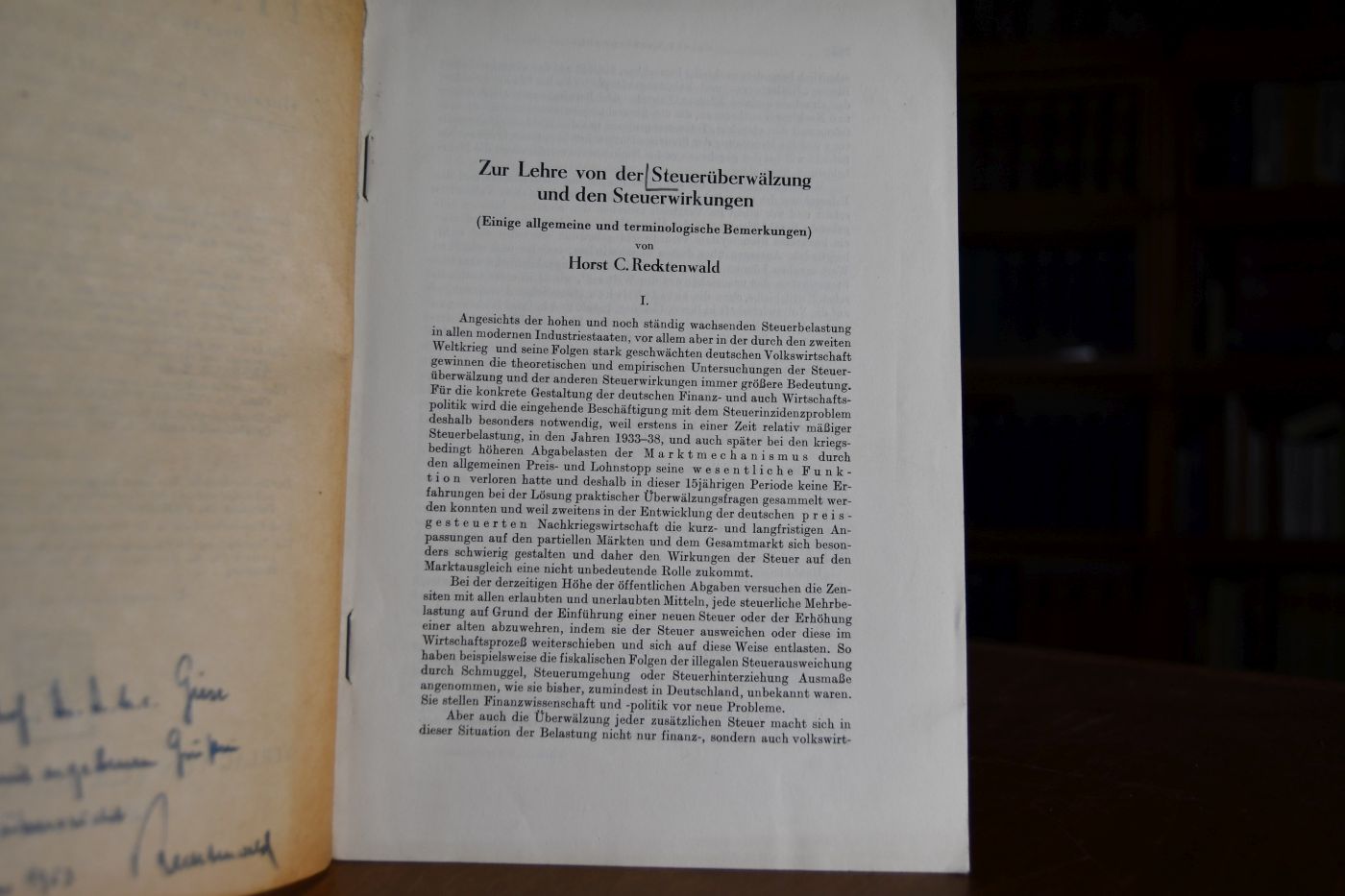 Zur Lehre von der Steuerüberwälzung und den Steuerwirkungen. Einige allgemeine und terminologische Bemerkungen.