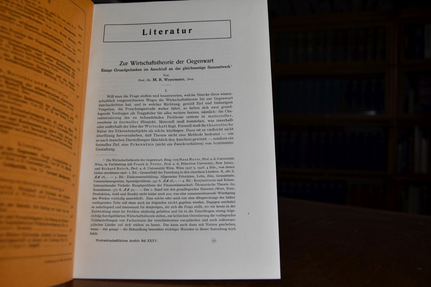 Zur Wirtschaftstheorie der Gegenwart. Einige Grundgedanken im Anschluß an das gleichnamige Sammelwerk.