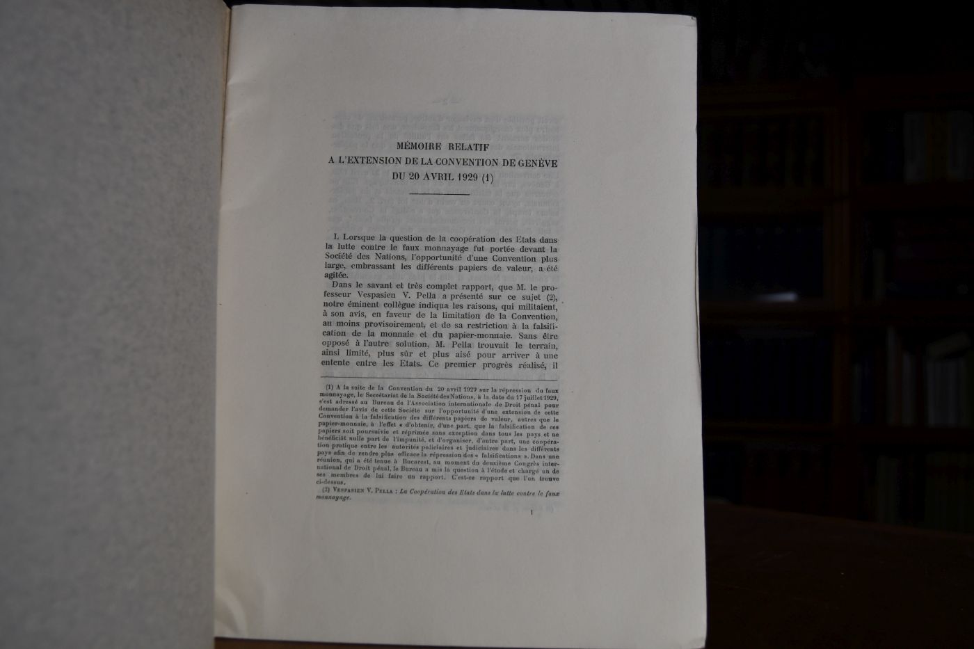 Memoire relatif a l`extension de la Convention de Geneve du 20. Avril 1929.