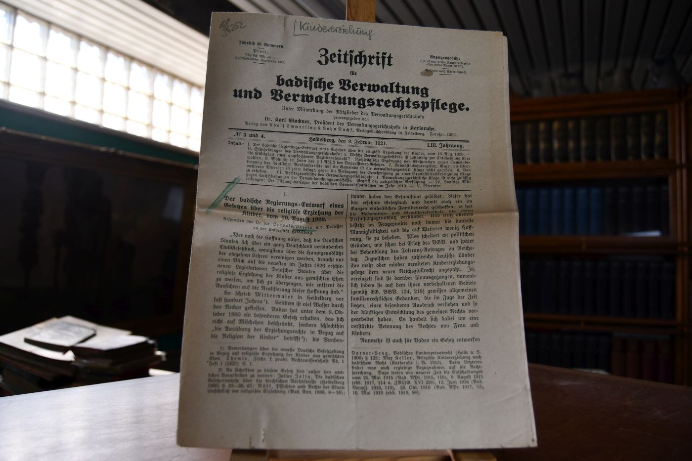 Der badische Regierungsentwurf eines Gesetzes über die religiöse Erziehung der Kinder, vom 10. August 1920.
