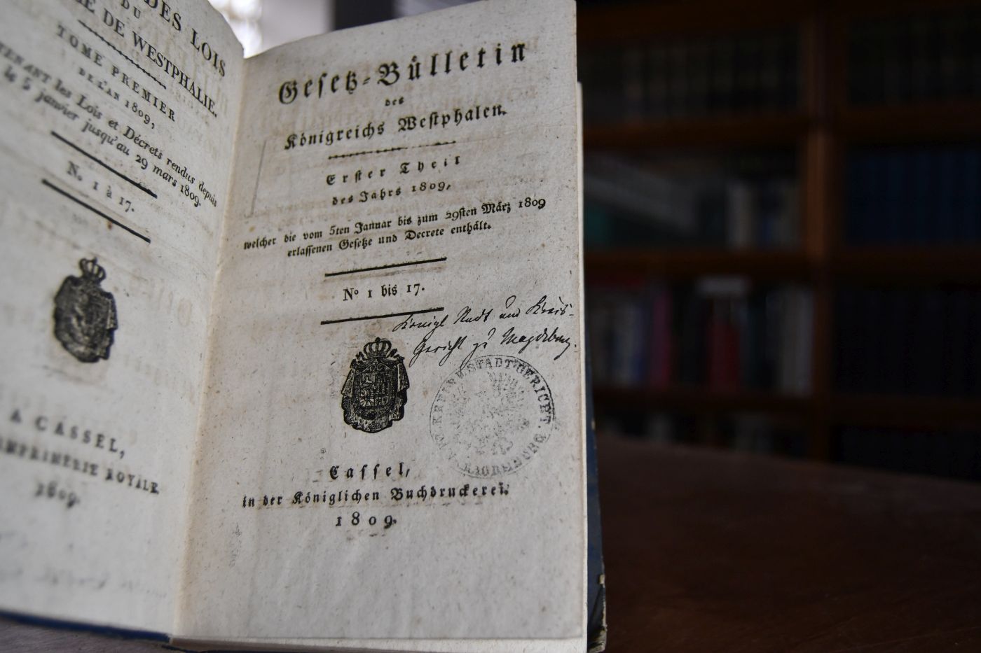 Gesetz-Bülletin des Königreichs Westphalen. Erster Theil des Jahrs 1809, welcher die vom 5ten Januar bis zum 29sten März 1809 erlassenen Gesetze und Decrete enthält (Nr. 1 bis 17).
