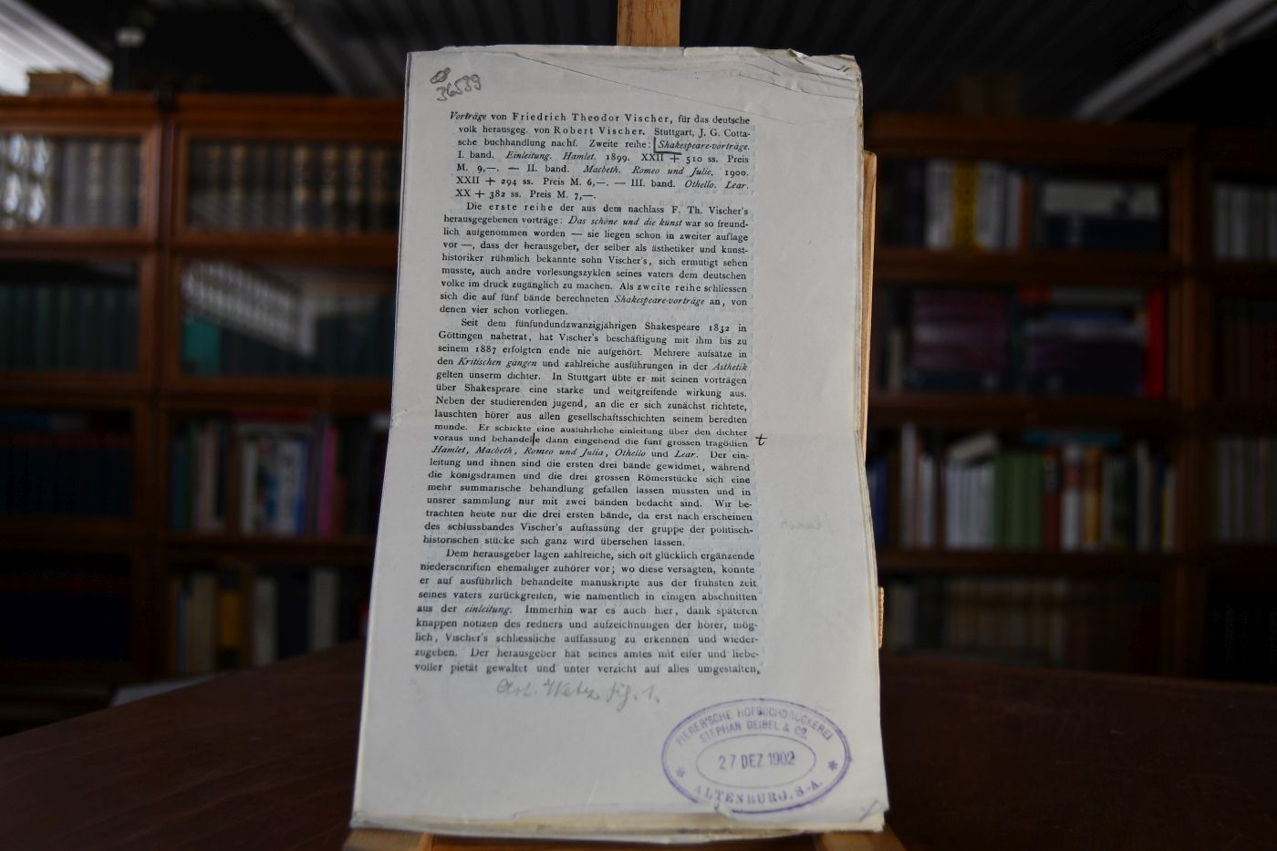 Buchbesprechung Vorträge von Friedrich Theodor Vischer, für das deutsche Volk herausgeg. von Robert Fischer, Zweite Reihe Shakespeare-Vorträge.