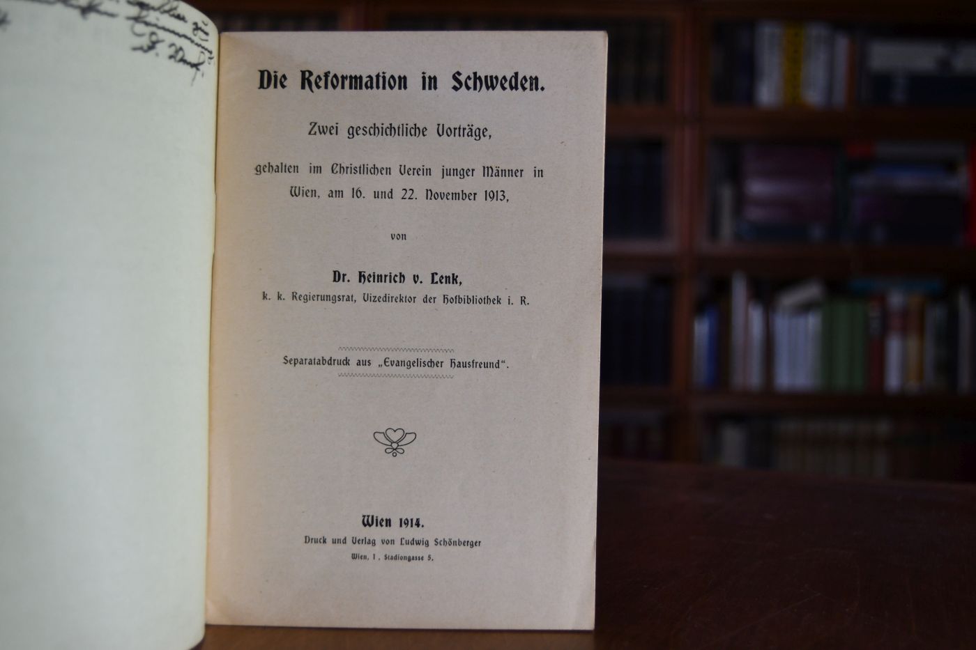 Die Reformation in Schweden. Zwei geschichtliche Vorträge, gehalten im Christlichen Verein junger Männer in WIen, am 16. und 22. November 1913.