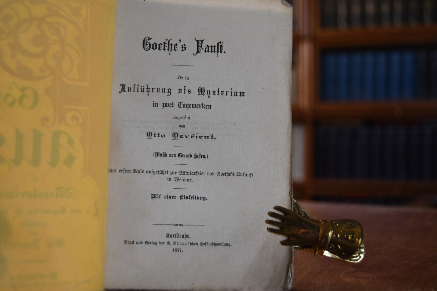 Goethe`s Faust für die Aufführung als Mysterium in zwei Tagewerken eingerichtet (Musik von Eduard Lassen). Zum ersten Male aufgeführt zur Säkularfeier von Goethes Ankunft in Weimar. Mit einer Einleitung.