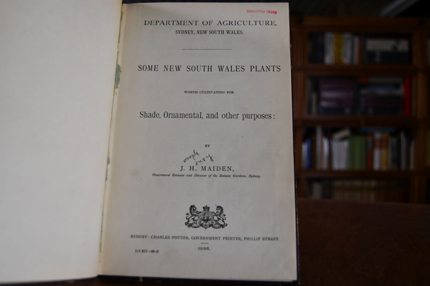Some new South Wales plants worth cultivating for Shade, Ornamental, and other purposes. Beigebunden 1. Joseph Henry Maiden Plants reputed to be poisonous to stock in Australia, 1897, Sydney, Gullick, 22 S. 2. Joseph Henry Maiden A Preliminary study of the Prickly-pears naturalised in New South Wales, Sydney, Gullick, 1898, 30 S., 3. Joseph Henry Maiden Indigenous vegetable drugs, Sydney, Gullick, 1898, 22 S., 4. Joseph Henry Maiden Indigenous vegetable drugs Part II, Sydney, Gullick, 1899, 24 S.