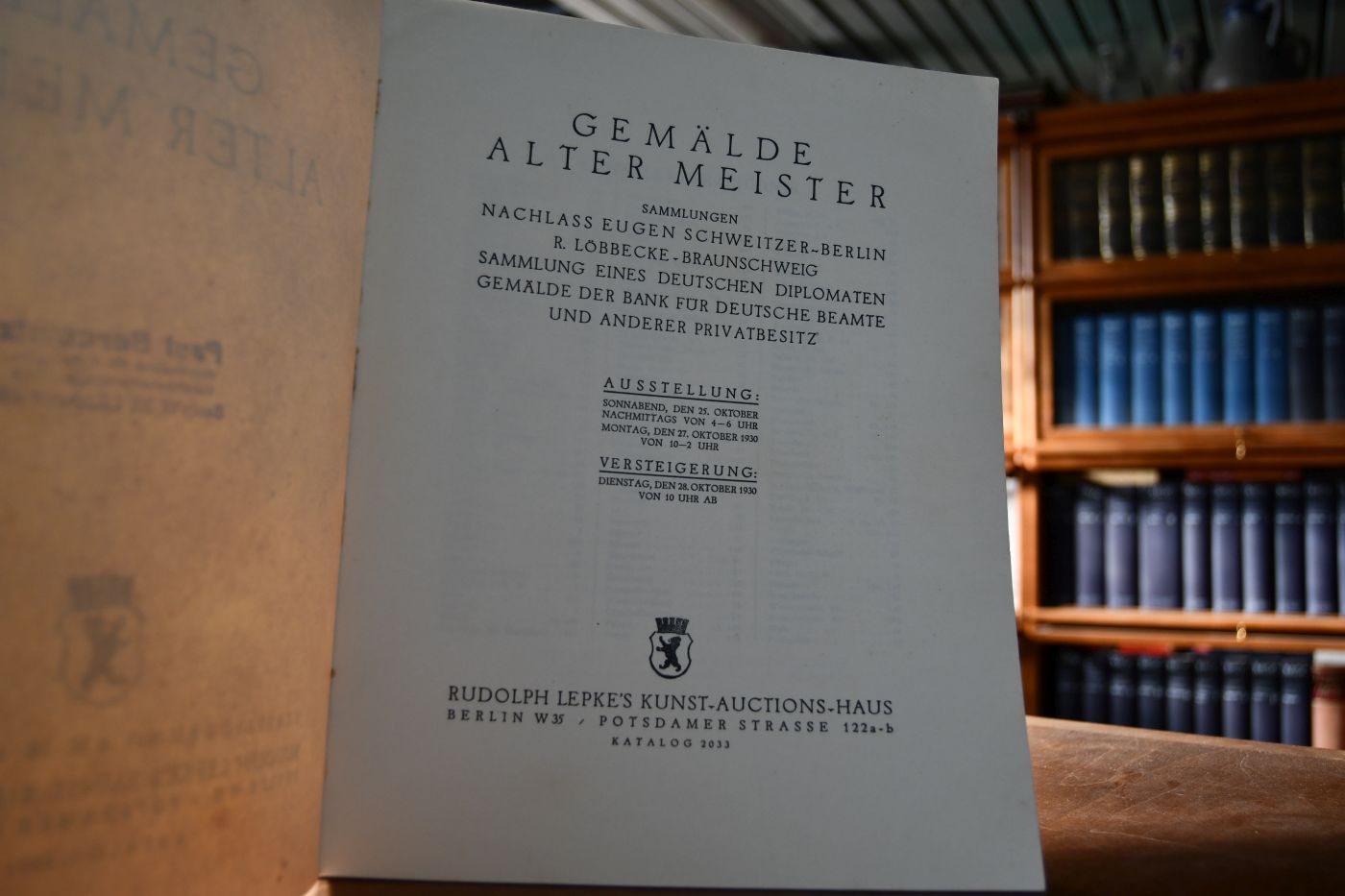 Gemälde alter Meister. Sammlungen Nachlass Eugen Schweitzer-Berlin, R. Löbbecke-Braunschweig, Sammlung eines deutschen Diplomaten, Gemälde der Bank für Deutsche Beamte und anderer Privatbesitz. 28. Oktober 1930.
