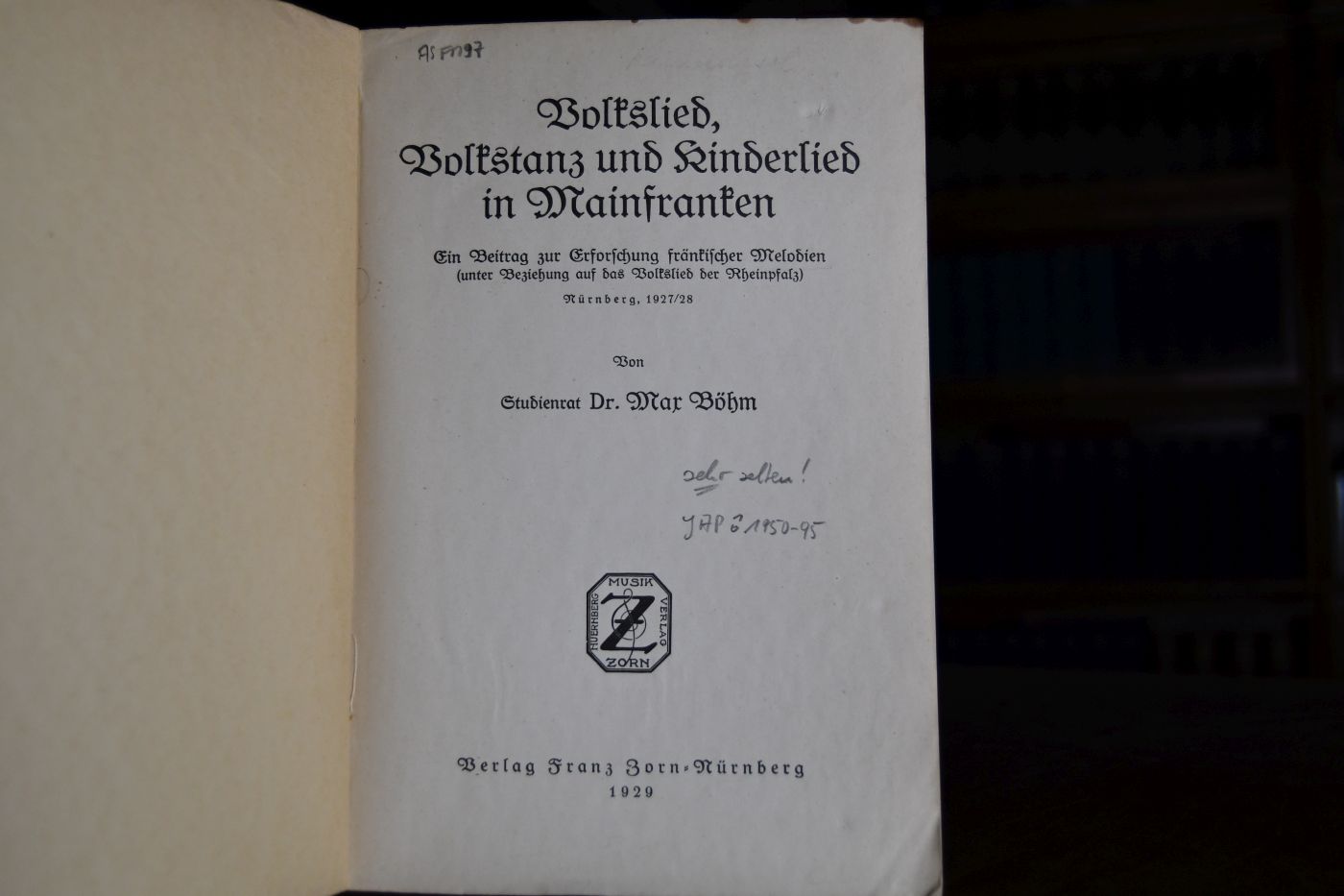 Volkslied, Volkstanz und Kinderlied in Mainfranken. Ein Beitrag zur Erforschung fränkischer Melodien (unter Beziehung auf das Volkslied der Rheinpfalz).