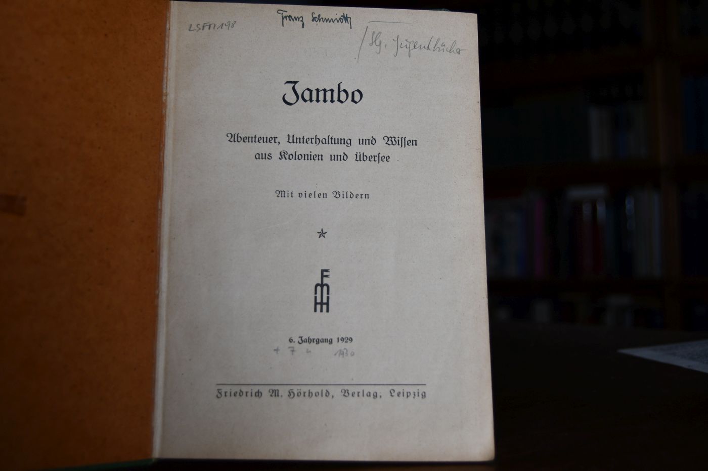 Jambo. Privater Sammelband mit folgenden Heften 5. Jahrgang 1928 Heft 3,6,7. 6. Jahrgang 1929 Heft 6, 8-12. 7. Jahrgang 1930 Heft 2-12.