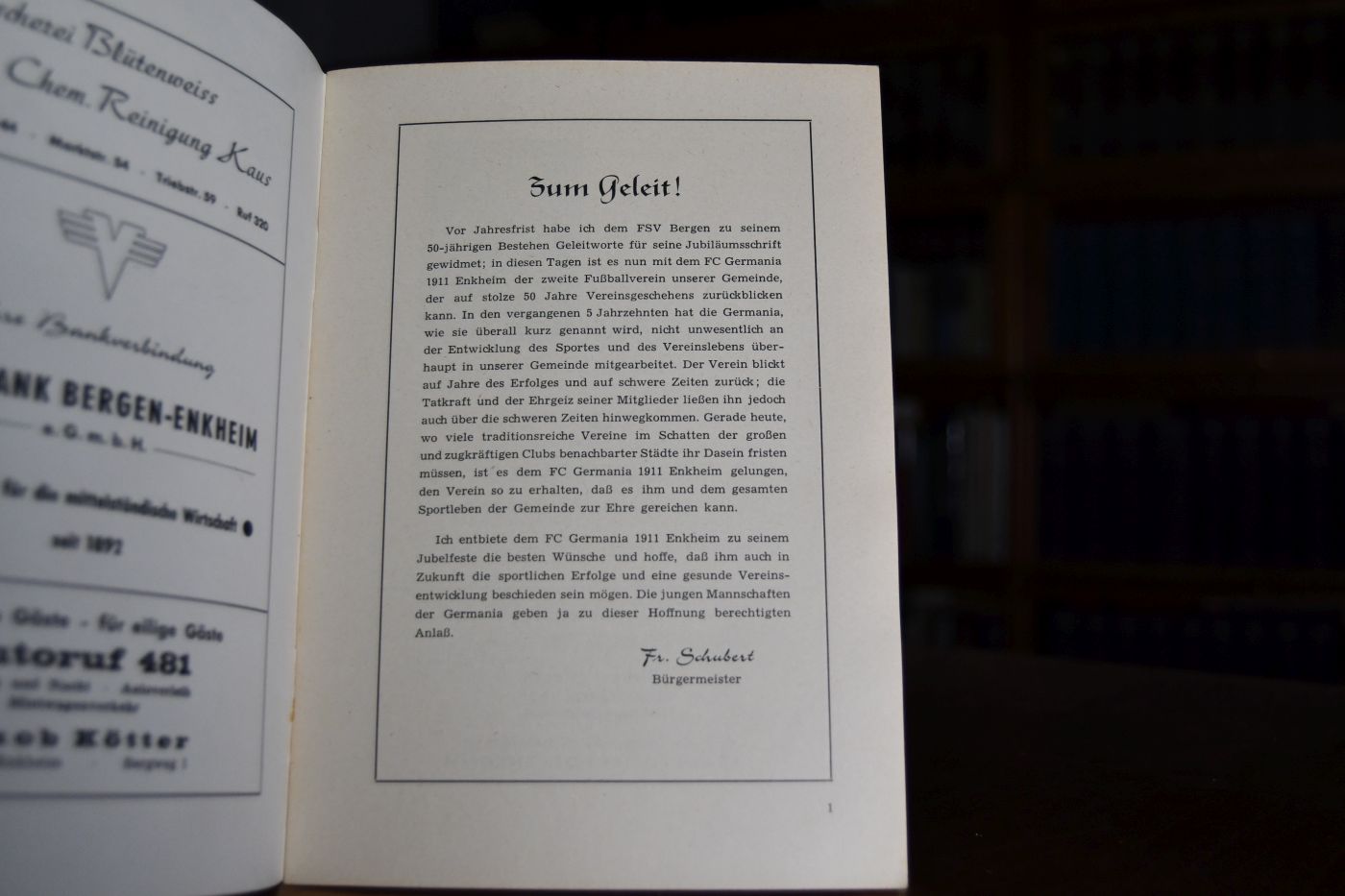 50 Jahre F.C. Germania 1911 Enkheim 1911-1961. Festschrift und Festprogramm.