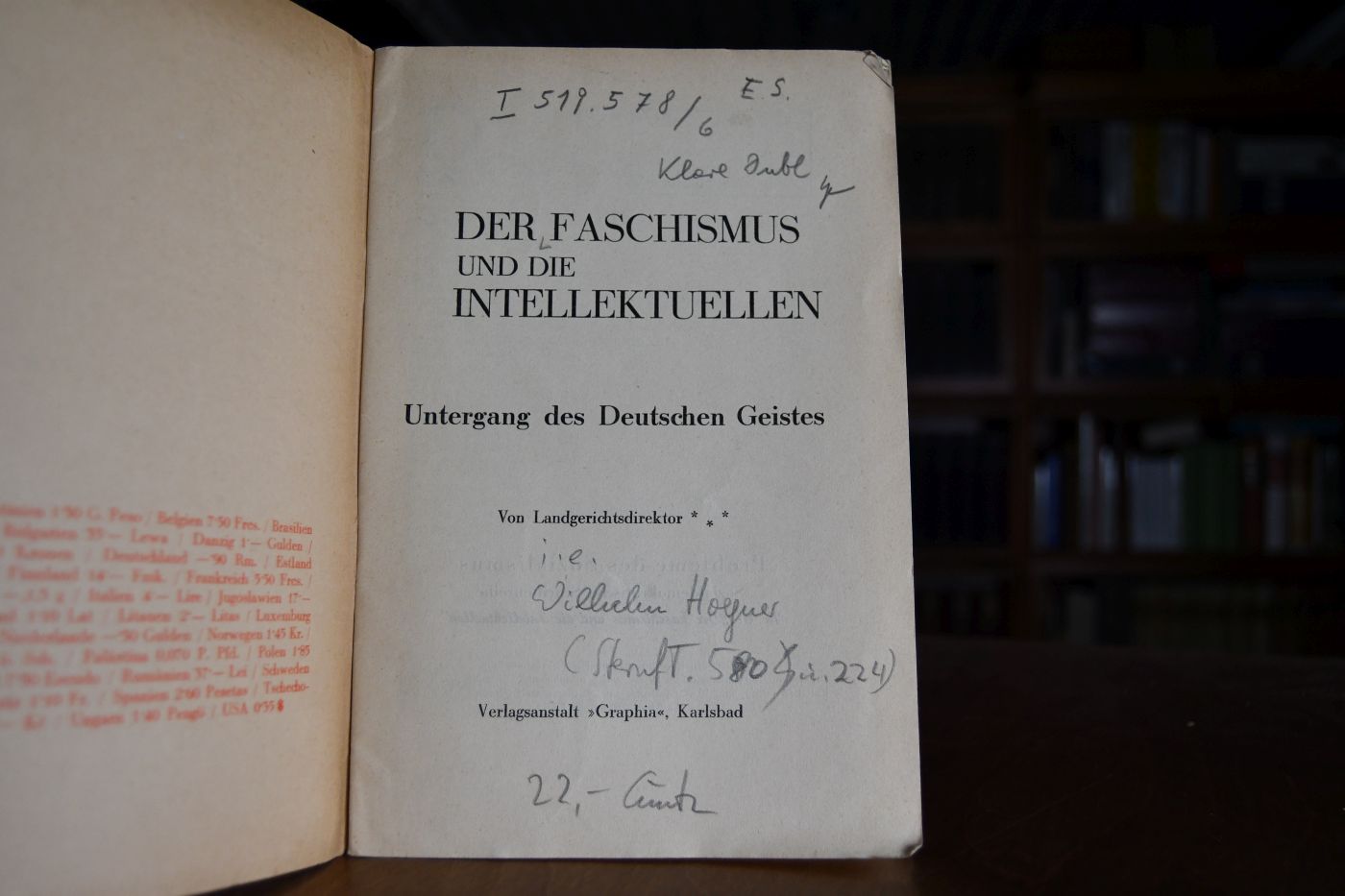 Der Faschismus und die Intellektuellen. Untergang des Deutschen Geistes. (= Probleme des Sozialismus. Sozialdemokratische Schriftenreihe. Nr.6). Von Landgerichtsdirektor ***.