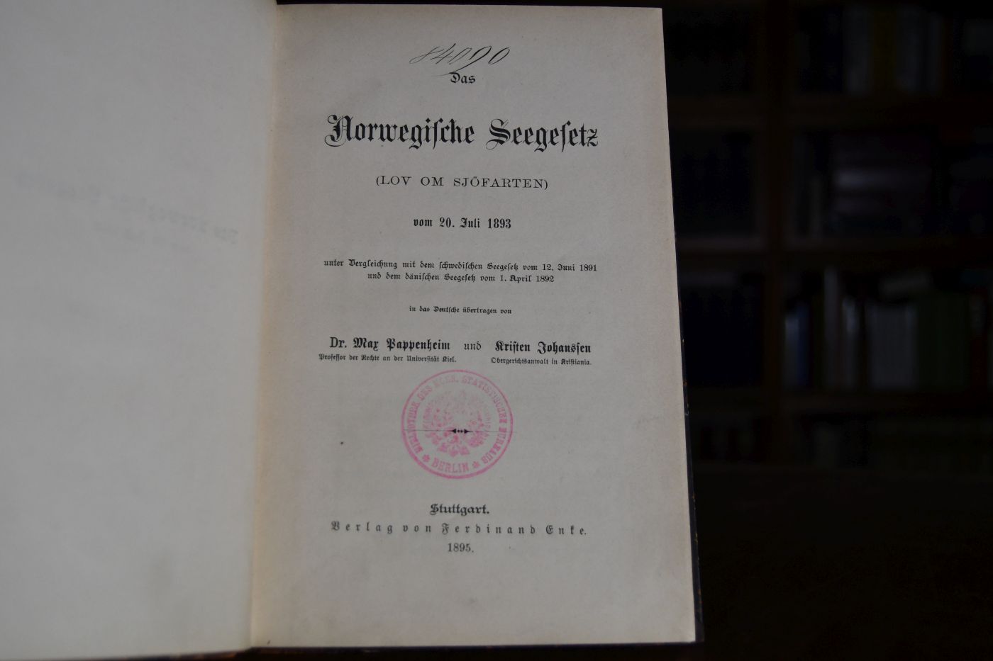 Das norwegische Seegesetz (Lov om Sjöfarten) vom 20. Juli 1893 unter Vergleichung mit dem schwedischen Seegesetz vom 12. Juni 1891 und dem dänischen Seegesetz vom 1. April 1892.