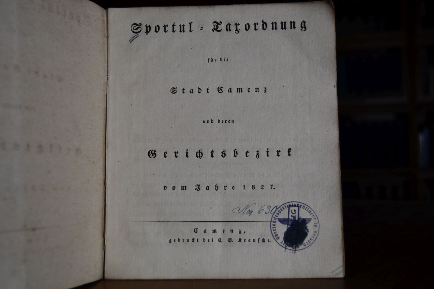 Sportul - Taxordnung für die Stadt Camenz und deren Gerichtsbezirk vom Jahre 1827.