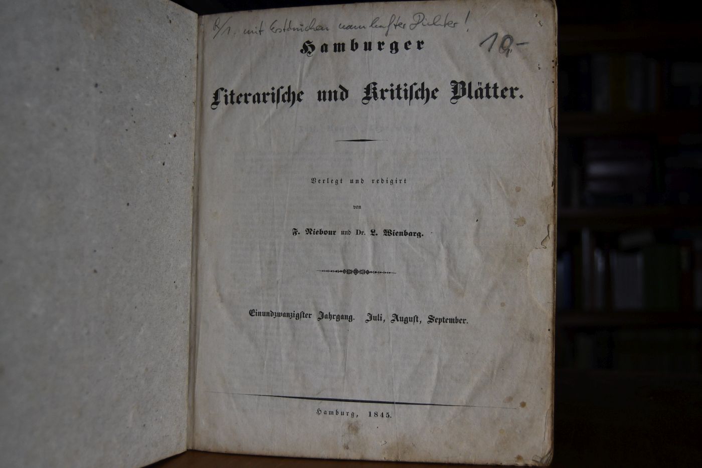 Hamburger Literarische und Kritische Blätter. 21. Jahrgang, September Heft 105 - 117.