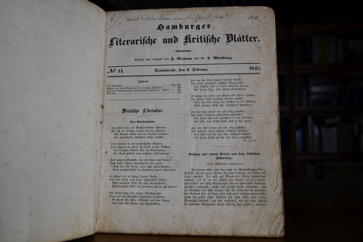 Hamburger Literarische und Kritische Blätter. 21. Jahrgang, Februar Heft 14 - 25.