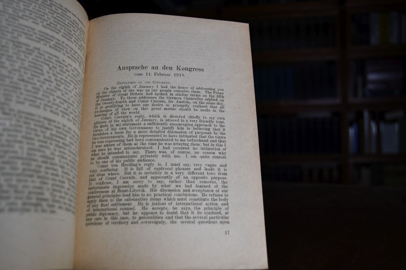 Kundgebungen des Präsidenten Wilson zur Friedensfrage (englischer Text).