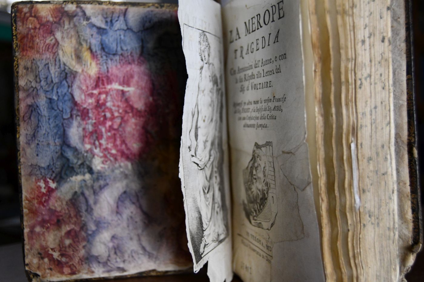 La Merope. Tragedia con Annotazioni dell`Autore, e con la sua Risposta alla Lettera del Sig. di Voltaire. Aggiungesi per altra mano la version Francese del Sig. Freret, e la Inglese del Sig. Ayre, con una Confutazione della Critica ultimamente stampata.