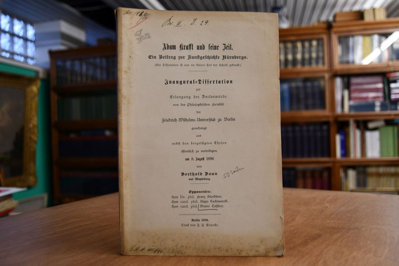 Adam Krafft und seine Zeit. Ein Beitrag zur Kunstgeschichte Nürnbergs. (Als >Dissertation ist nur ein kleiner Teil der Schrift gedruckt.)