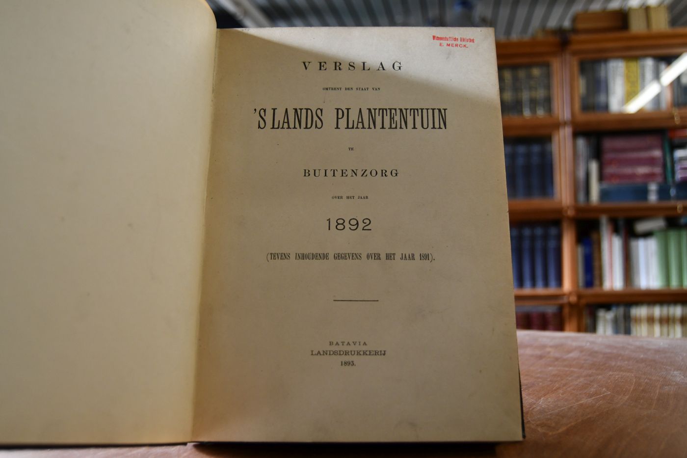 Verslag omtrent den straat van `s Lands Plantentuin te Buitenzorg over het Jaar 1892 (Tevens inhoudende gegevens over het Jaar 1891) und 1893 in einem Band.
