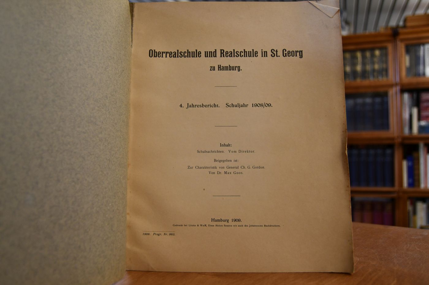 Oberrealschule und Realschule in St. Georg zu Hamburg. 4. Jahresbericht Schuljahr 1908/09.