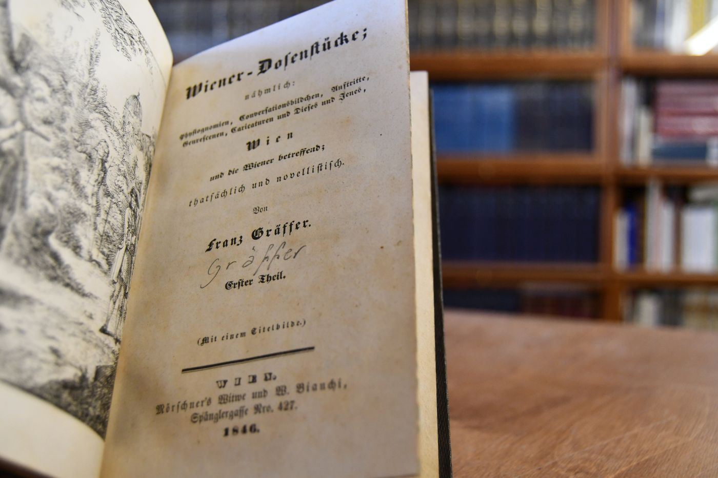 Wiener-Dosenstücke nämlich Physiognogmien, Conversationsbildchen, Auftritte, Genrescenen, Caricaturen und Dieses und Jenes, Wien und die Wiener betreffend; thatsächlich und novellistisch. 2 Theile (komplett).