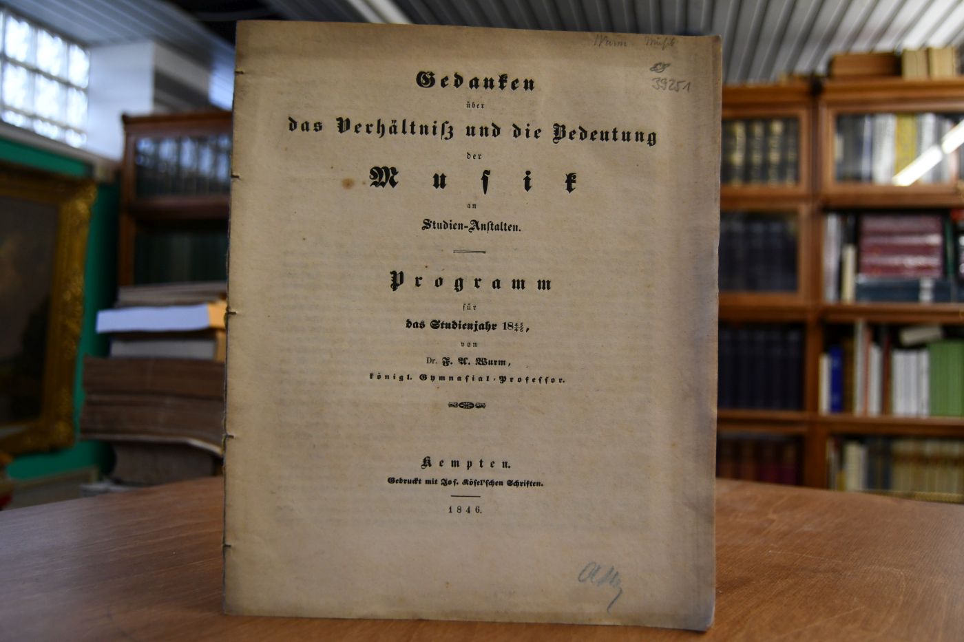 Gedanken über das Verhältniß und die Bedeutung der Musik an Studien-Anstalten.