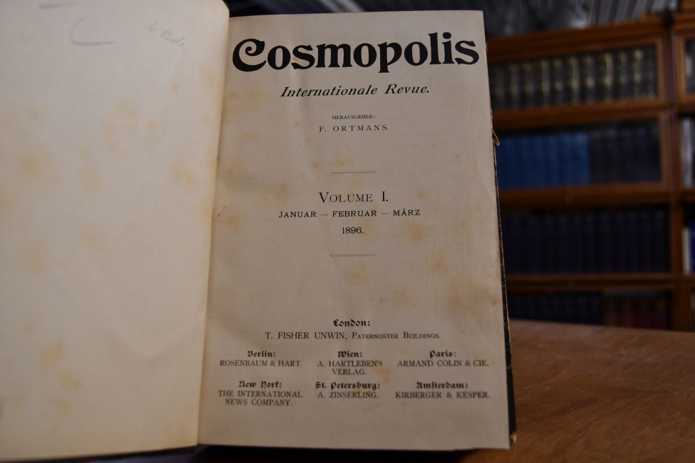Cosmopolis. Internationale Revue. Volume I Januar, Februar, März 1896. Mehrsprachig deutsch, englisch, französisch.