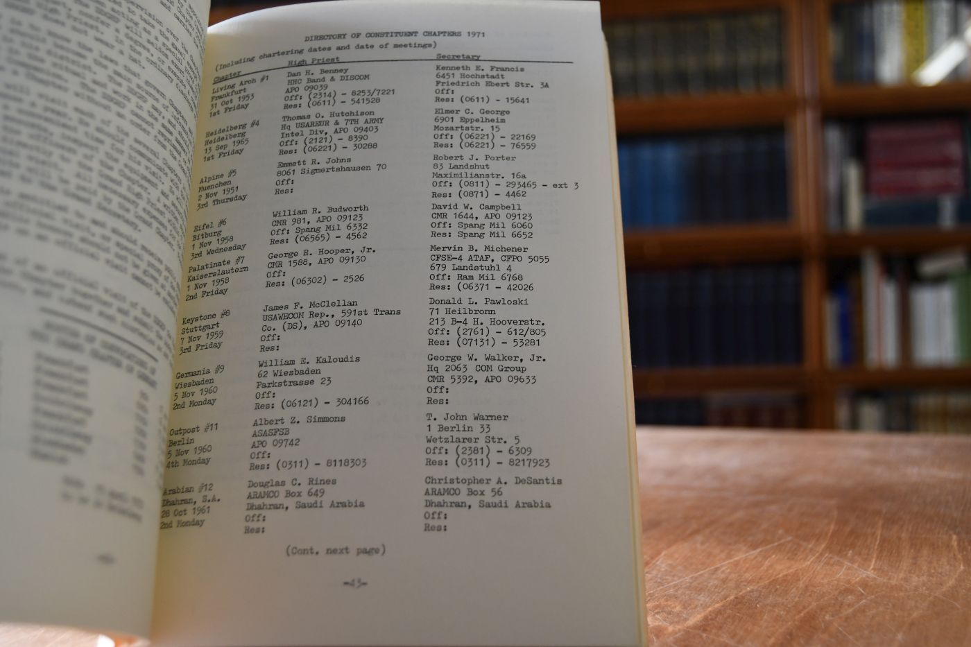 Most Excellent Grand Chapter Royal Arch Masons of Germany. Proceedings of the fifteenth Annual Convocation held at Heidelberg, Germany 1 May 1971.