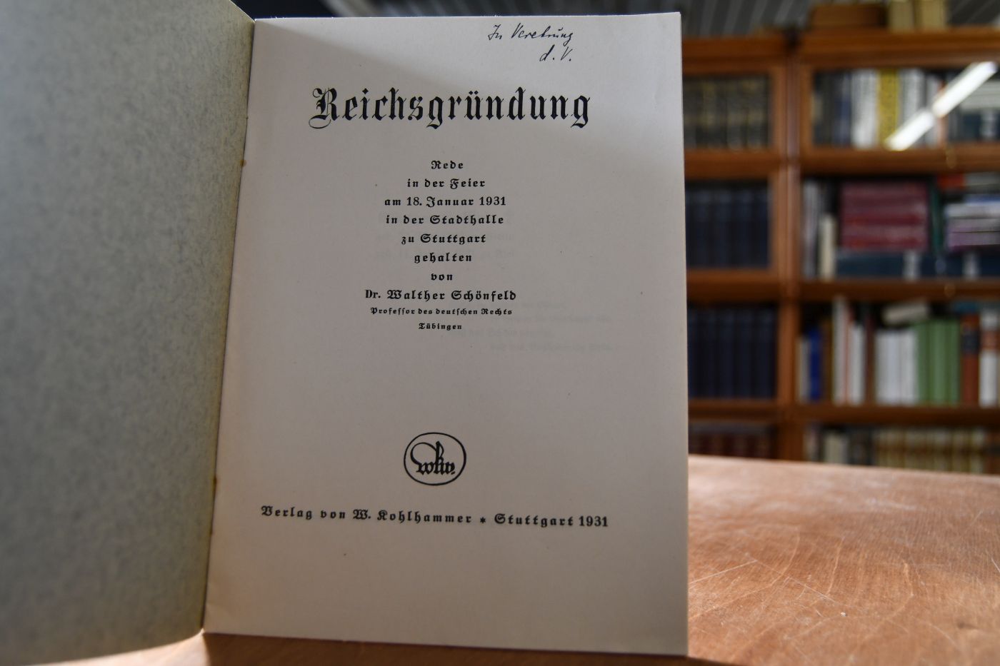 Reichsgründung. Rede in der Feier am 18. Januar 1931 in der Stadthalle zu Stuttgart.