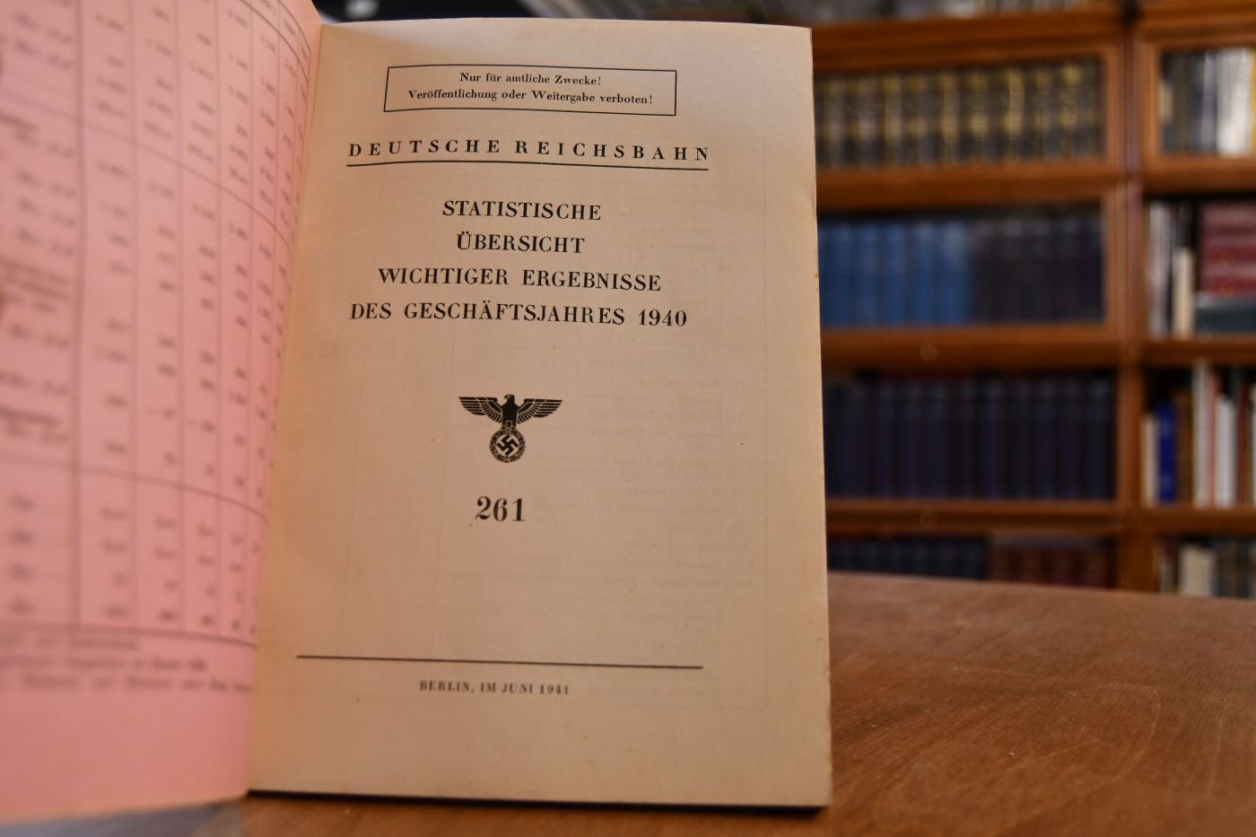 Statistische Übersicht wichtiger Ergebnisse des Geschäftsjahres 1940. Nur für amtliche Zwecke! Veröffentlichung oder Weitergabe verboten! Nr. 261.