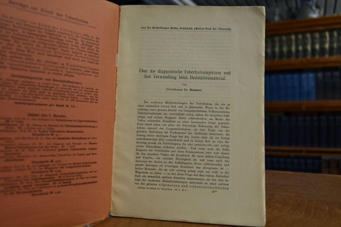 Beiträge zur Klinik der Tuberkulose. Band I, Heft 4 1. Hammer, Über die diagnost. Tuberkulin-Injektion und ihre Verwendung beim Heilstättenmaterial. 2. Goldmann, Über Sensibilitätsstörungen der Haut bei Lungenerkrankungen, besonders der Tuberkulose. 3. Stephani, Über das Vorkommen von grossen Konglomerattuberkeln in der Herzmuskulatur.