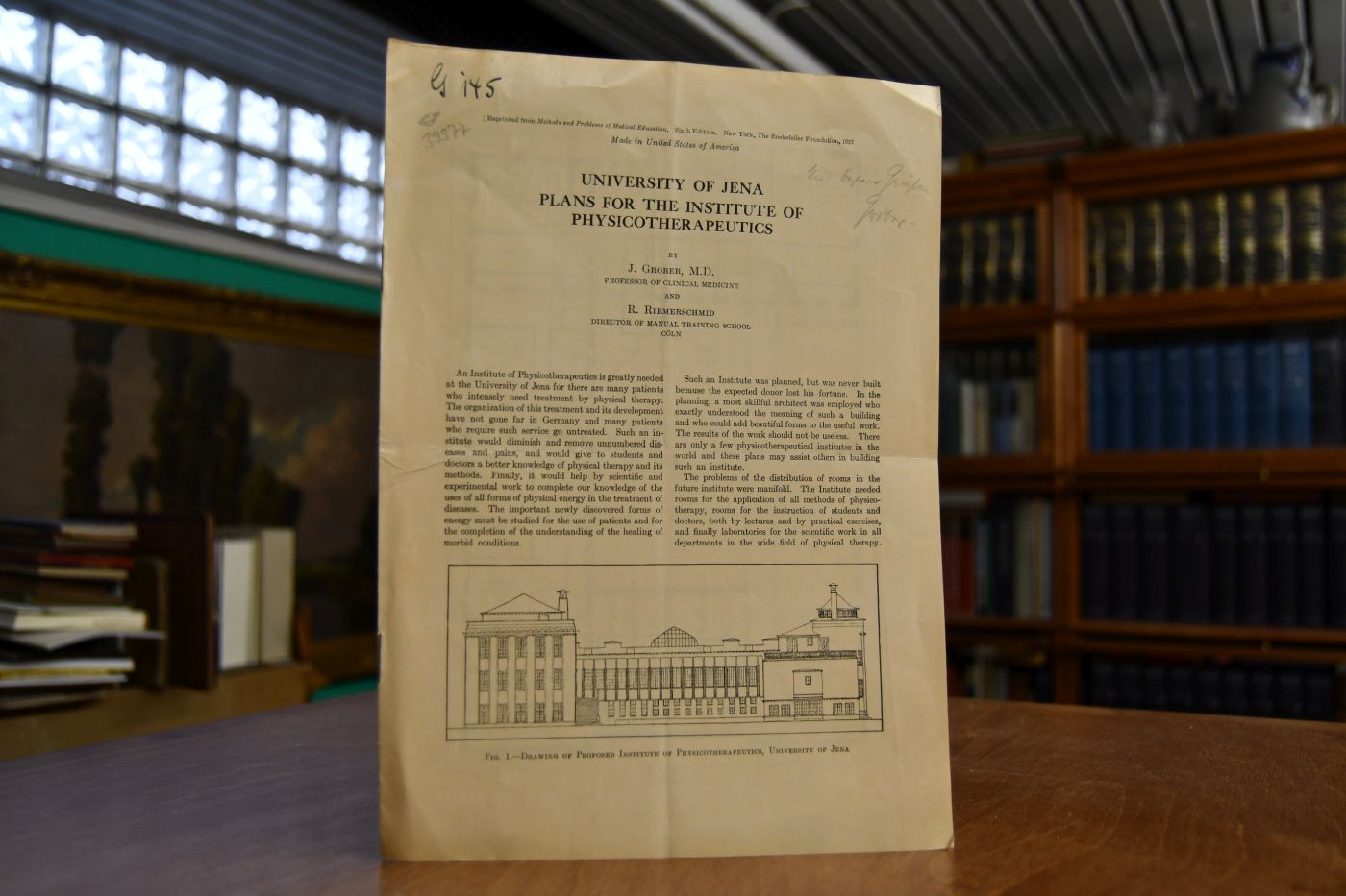 University of Jena. Plans for the Institute of Physiotherapeutics.