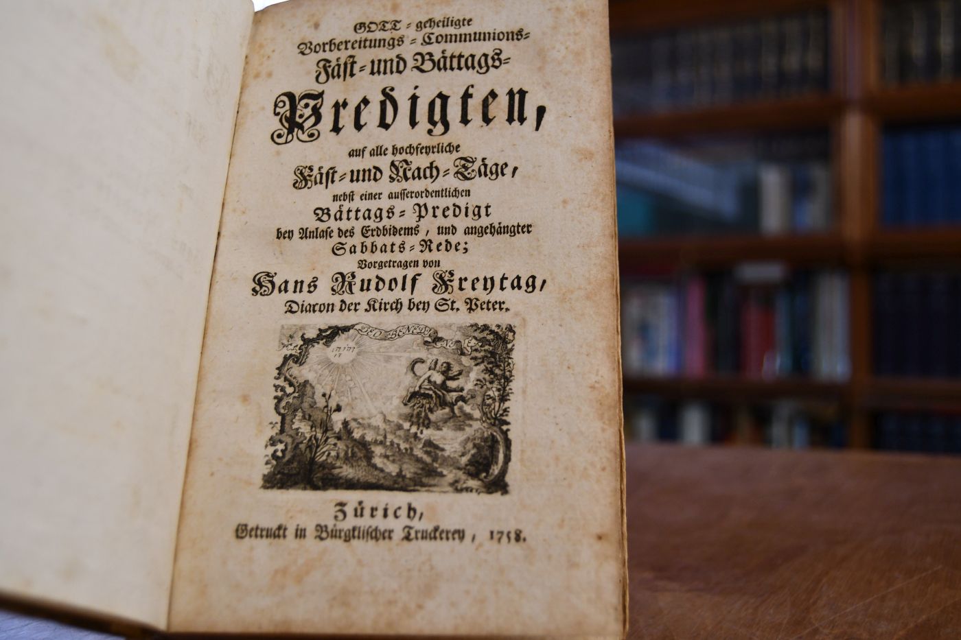 Gott-geheiligte Vorbereitungs- Communions- Fäst- und Bättags-Predigten auf alle hochfeyrliche Fäst- und Nach-Täge nebst einer ausserordentlichen Bättags-Predigt bey Anlase des Erdbidems, und angehängter Sabbats-Rede.
