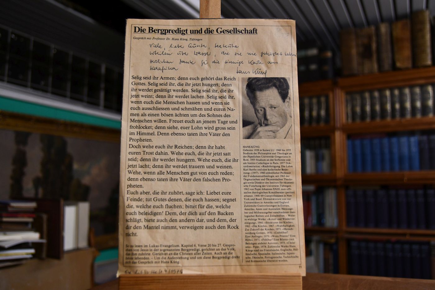 Die Bergpredigt und die Gesellschaft. Gespräch mit Hans Küng, Tübingen.