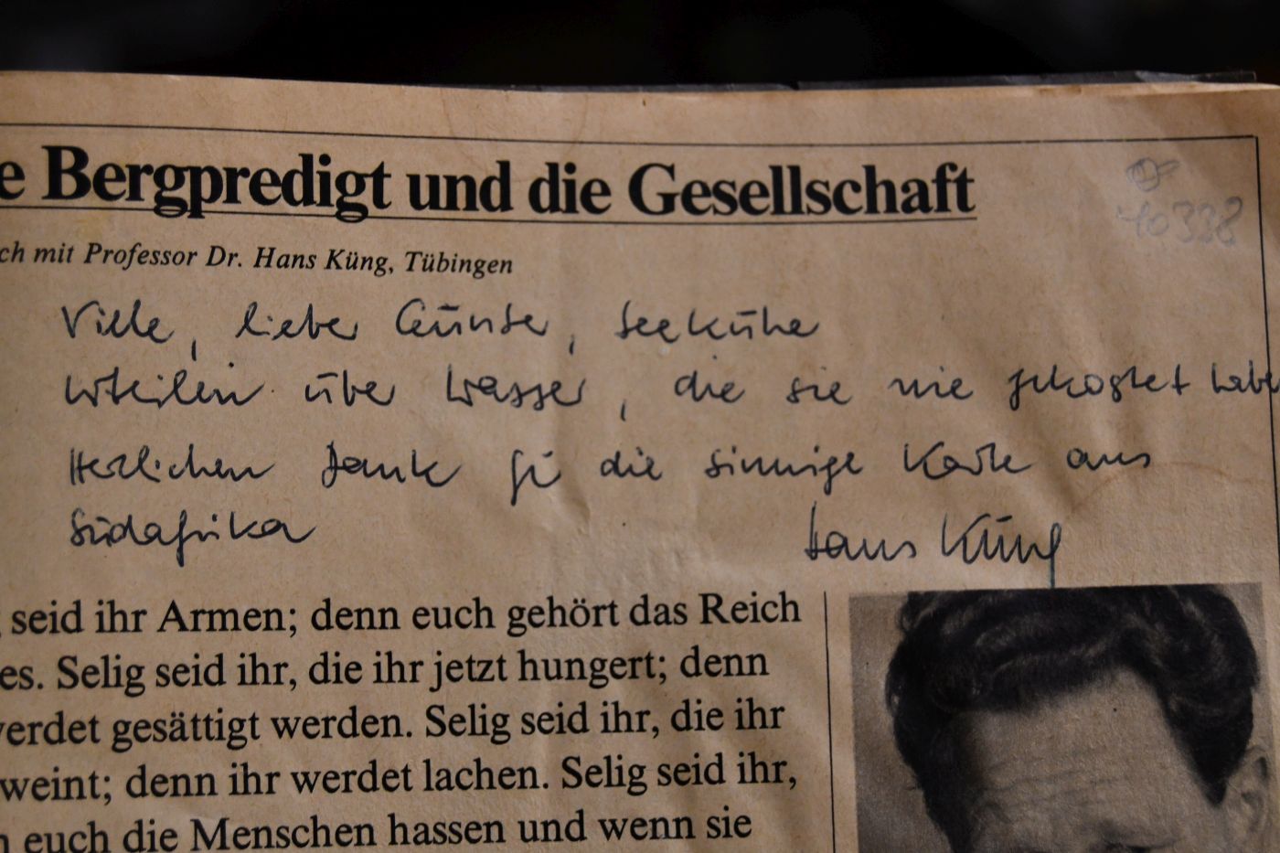 Die Bergpredigt und die Gesellschaft. Gespräch mit Hans Küng, Tübingen.