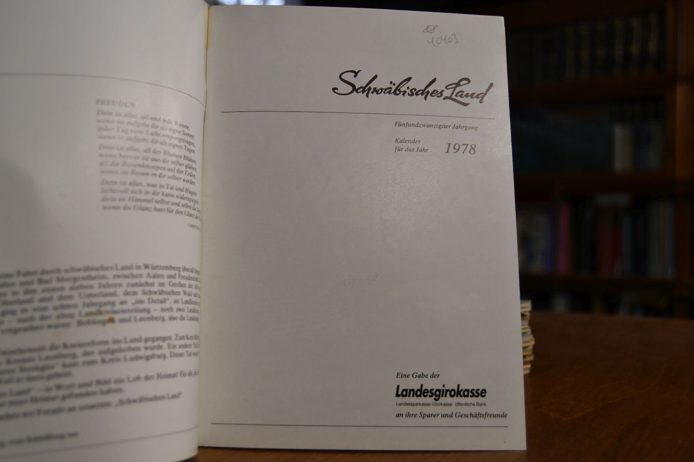 Schwäbisches Land. Hauskalender der Württembergischen Landessparkasse 1957, 1959, 1961, 1964, 1966-1978.