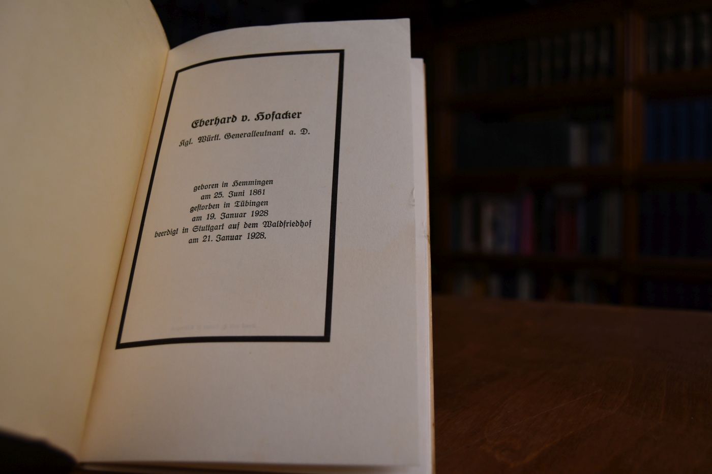 Eberhard v. Hofacker zum Gedächtnis.