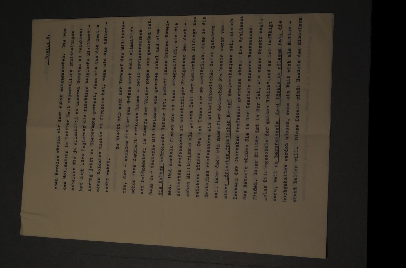 Maschinenschriftlicher, unterschriebener Brief an eine unbekannte Redaktion vom November 1914.