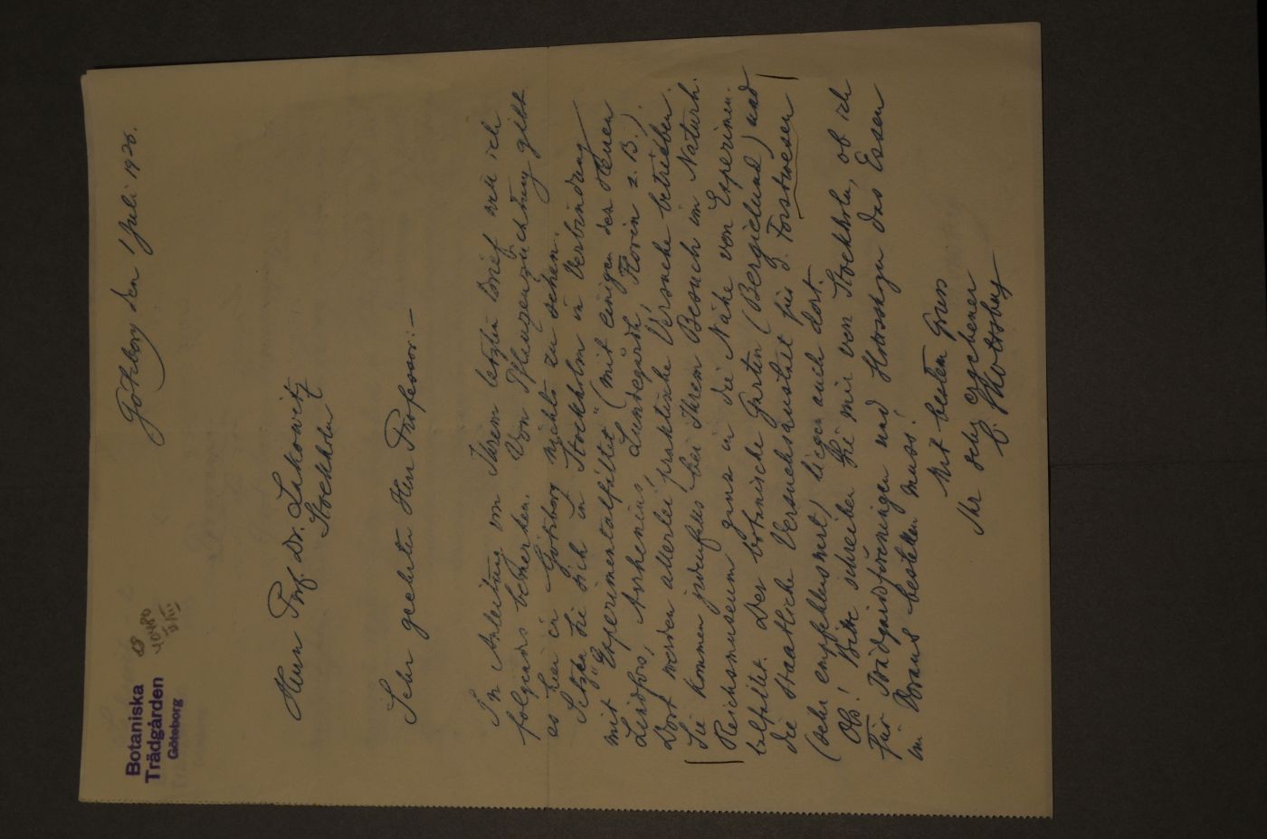 3 Briefe des schwedischen Botanikers und Arktisforschers Carl Skottsberg an den Danziger Lehrer und Botaniker Konrad Lakowitz vom 2. Juni 1926, 1. Juli 1926 und 27. Juli 1926.