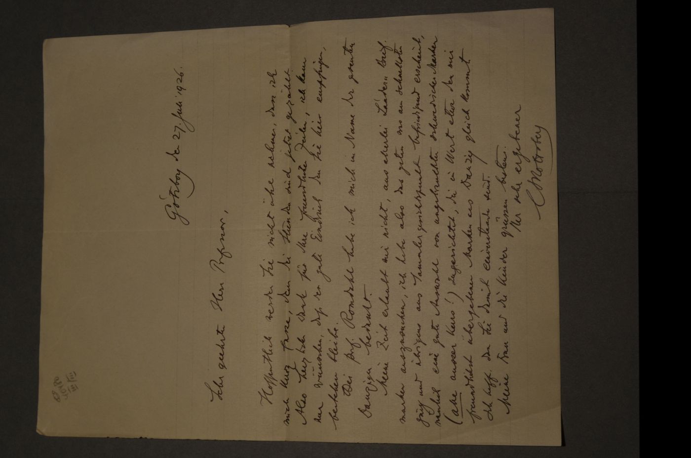 3 Briefe des schwedischen Botanikers und Arktisforschers Carl Skottsberg an den Danziger Lehrer und Botaniker Konrad Lakowitz vom 2. Juni 1926, 1. Juli 1926 und 27. Juli 1926.