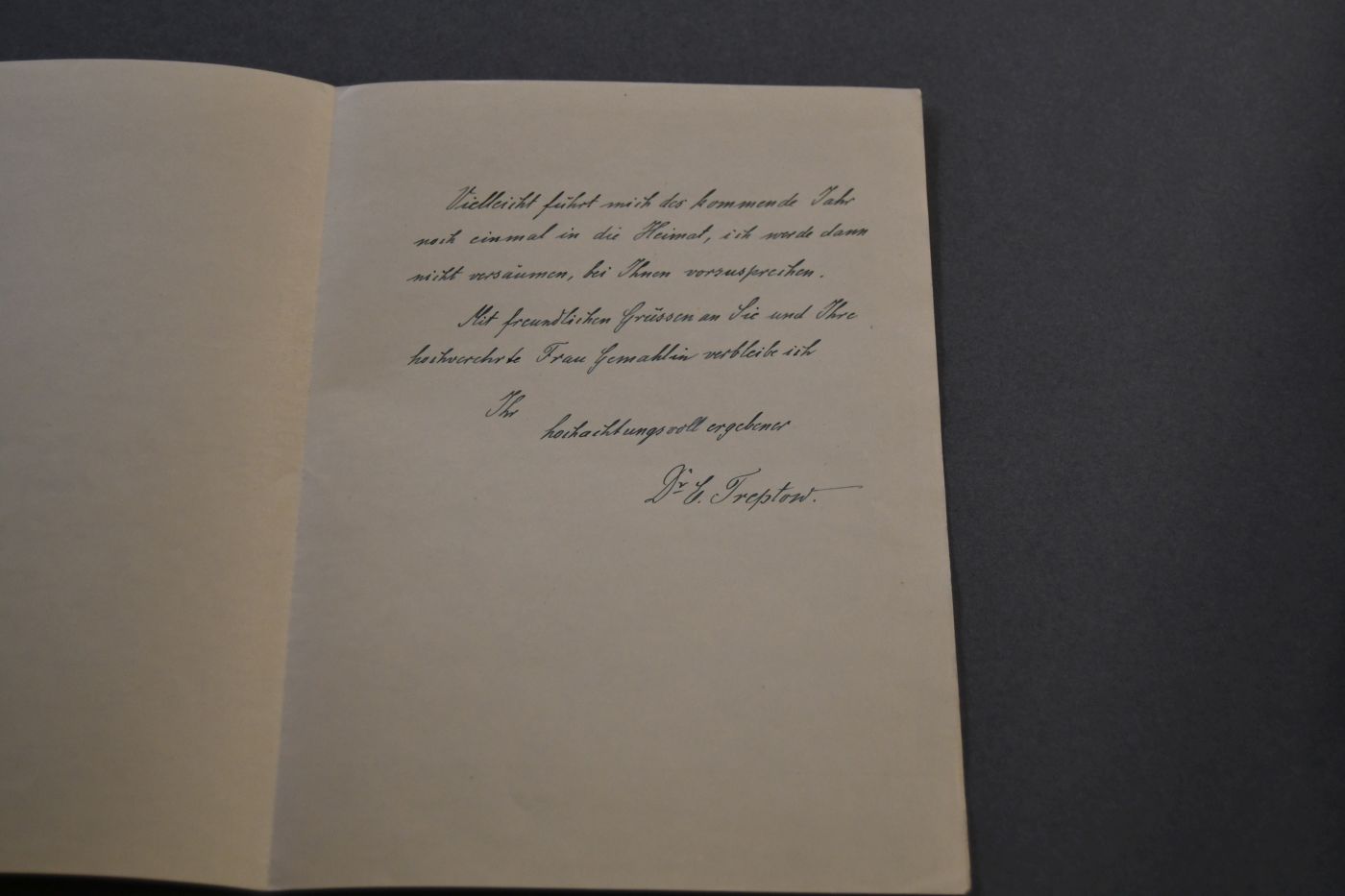 Handschriftlicher Brief des Freiberger Bergbauwissenschaftlers Emil Treptow (1854-1935) an den Danziger Lehrer und Botaniker Konrad Lakowitz(1859-1945) vom 25. November 1930.